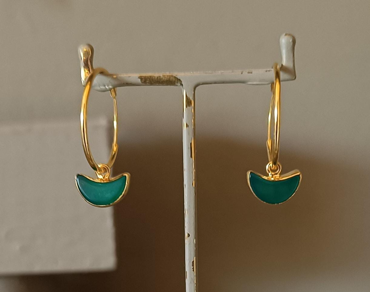 Moon Shape Gemstone Earring Made with 925 Sterling Silver