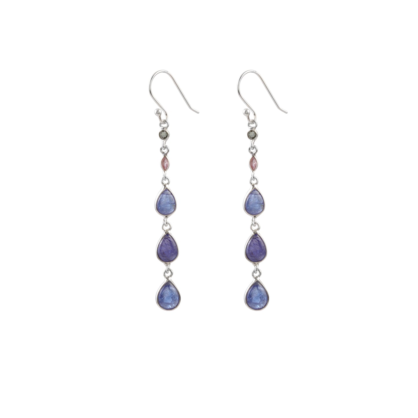 Handcrafted Blue Gemstone Multi Drop Dangle Earring with Silver Hook