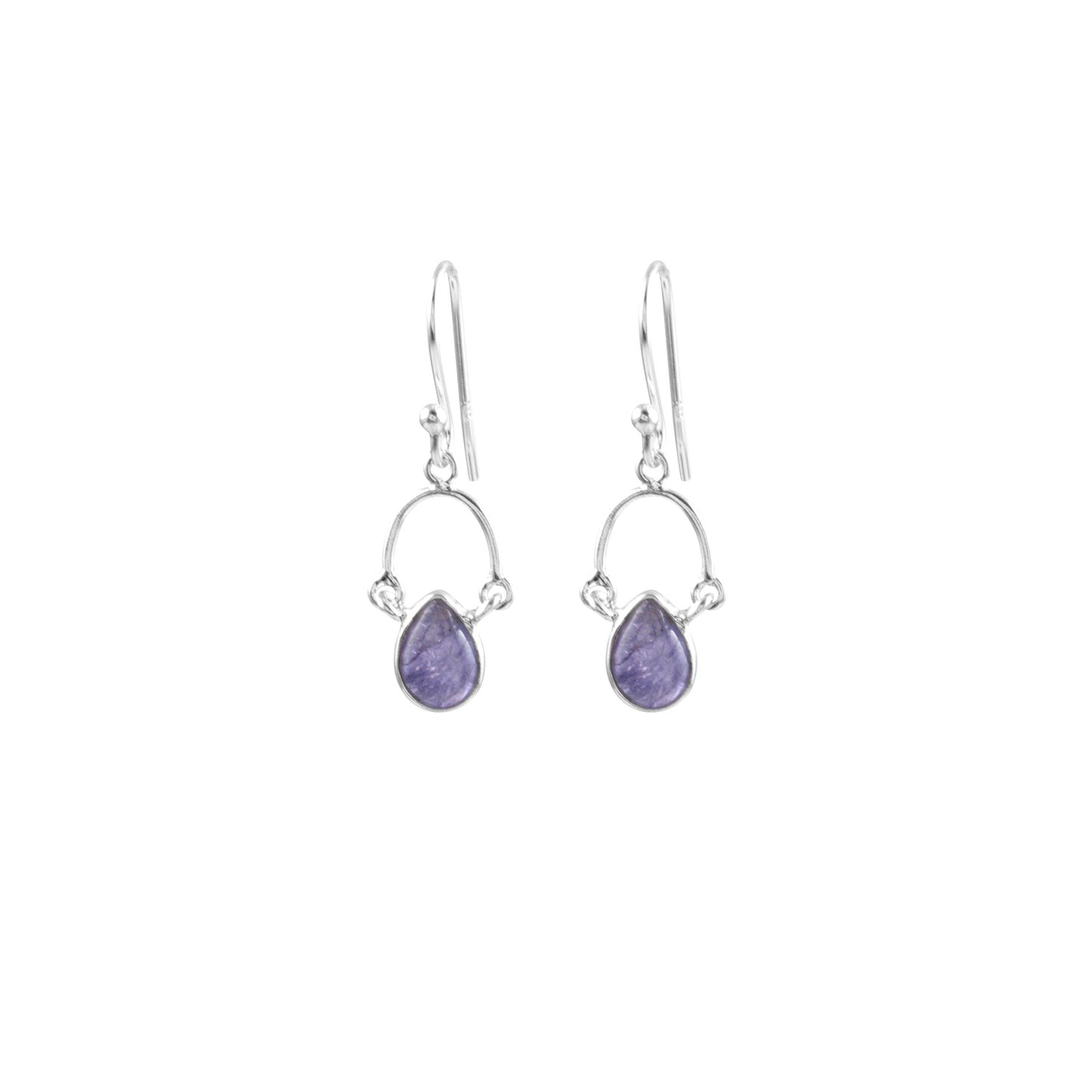 Oval Shaped Stone with Blue Teardrop Drop Silver Earring