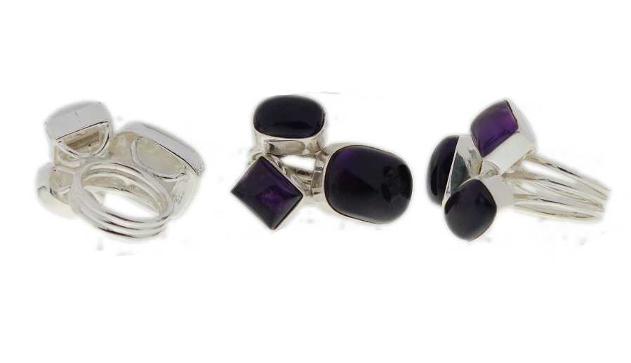 Modern Style Multi Band Gemstone Silver Ring with 925 Sterling Silver