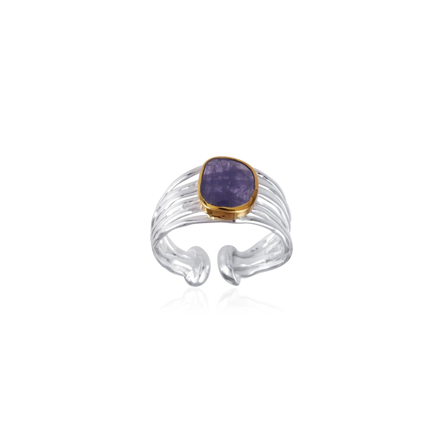 Ethnic Silver Multi Band single Stone Silver Ring