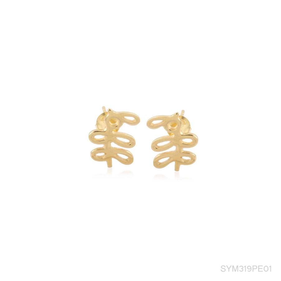 Elegant Gold Finish Plain Symbol Leaf Shaped Gold Shiny Silver Earring