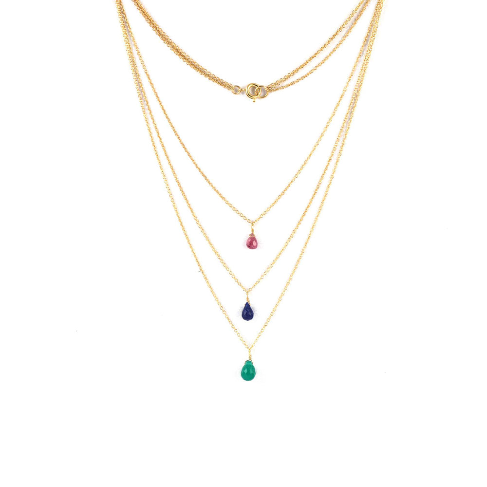 Sterling Silver Multi Gemstone Necklace with Multi Chain