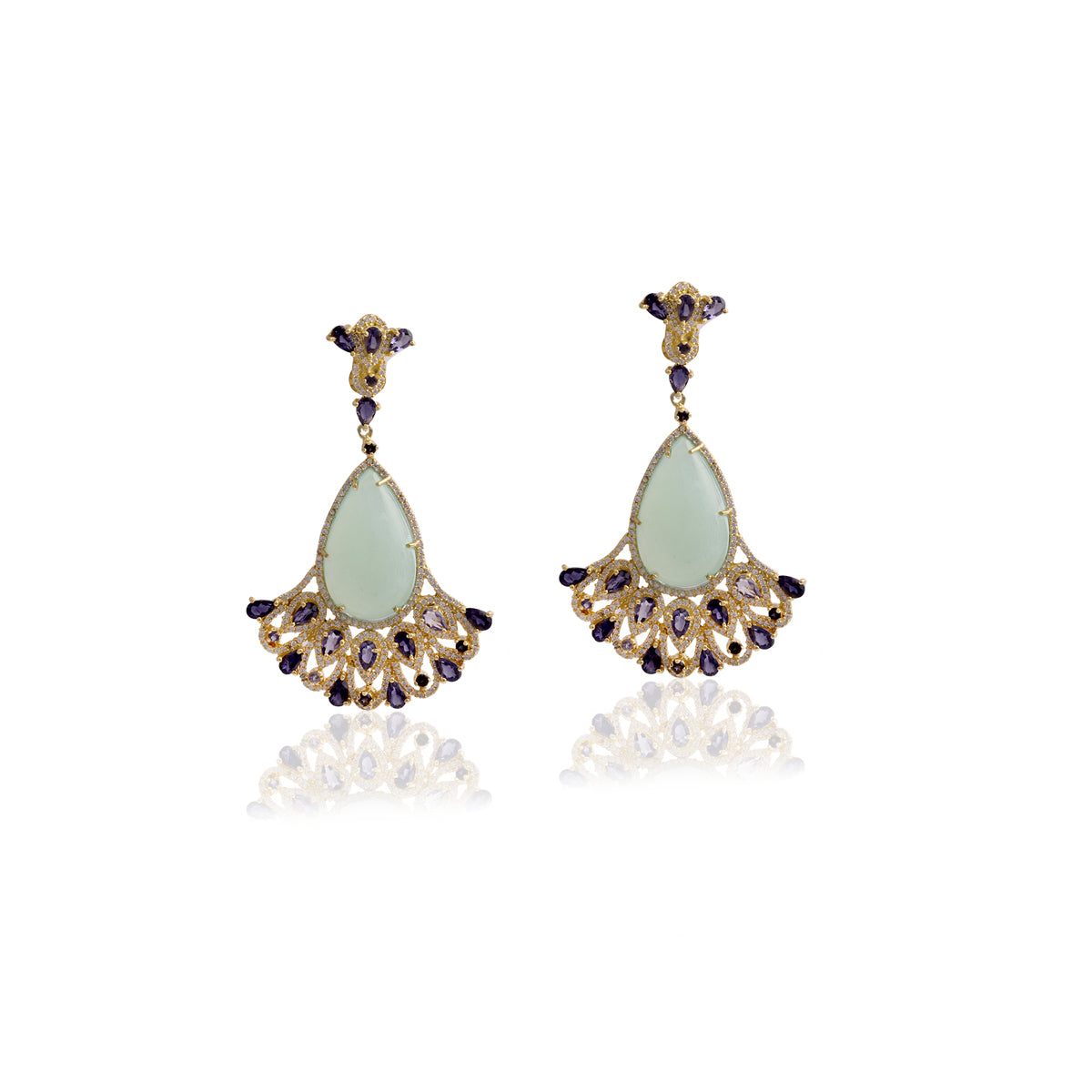 925 Sterling Silver Modern Style Multi Gemstone Drop Earring
