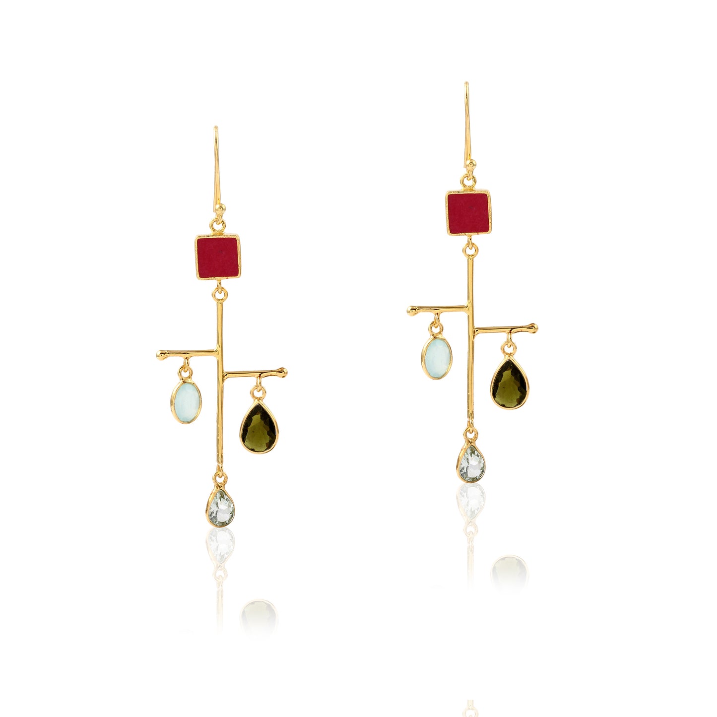 Modern Design Multi Gemstone Drop Earring made with 925 Sterling Silver
