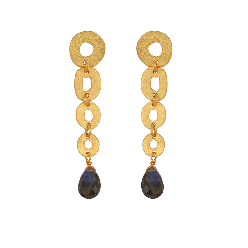 Gold Tone Multi-link Long Dangler Earring with Stone Drop Silver Earring