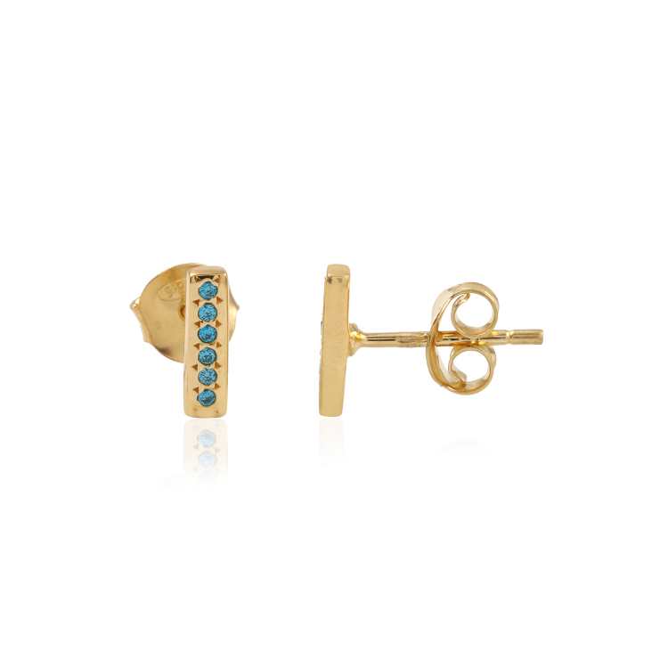 Minimalist Blue Stone Bar Stud Earring in Gold tone For Elegant Evening Wear Earring