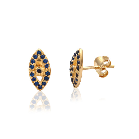 Blue Pave Eye Shaped Contemporary Gemstone Jewellery Silver Earring