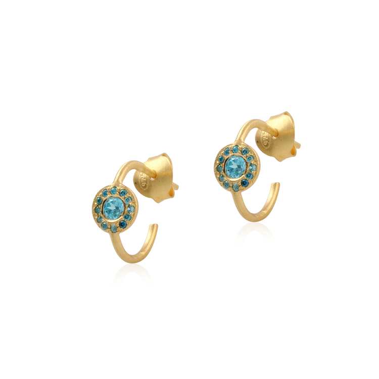 Blue Stone Huggie Hoop Earrings with 925 Sterling Silver