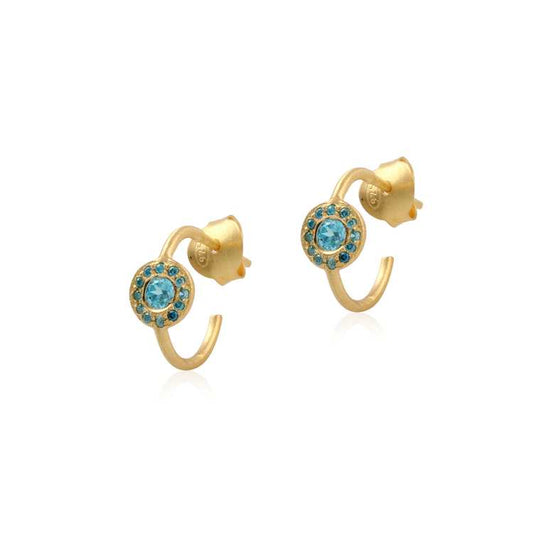 Blue Stone Huggie Hoop Earrings with 925 Sterling Silver