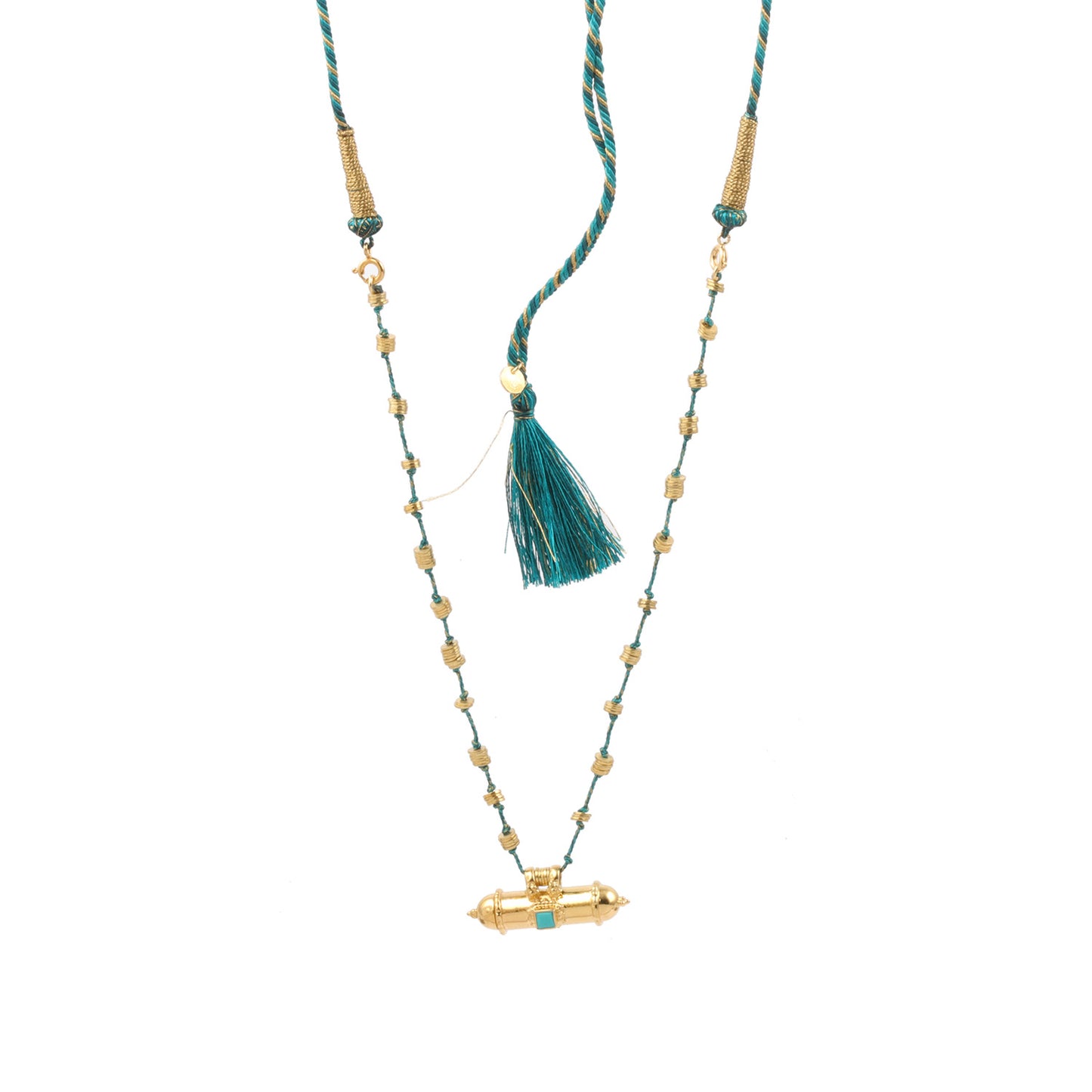 Ethnic Beaded Thread Gemstone Necklace With 925 Sterling Silver