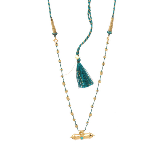 Ethnic Beaded Thread Gemstone Necklace With 925 Sterling Silver