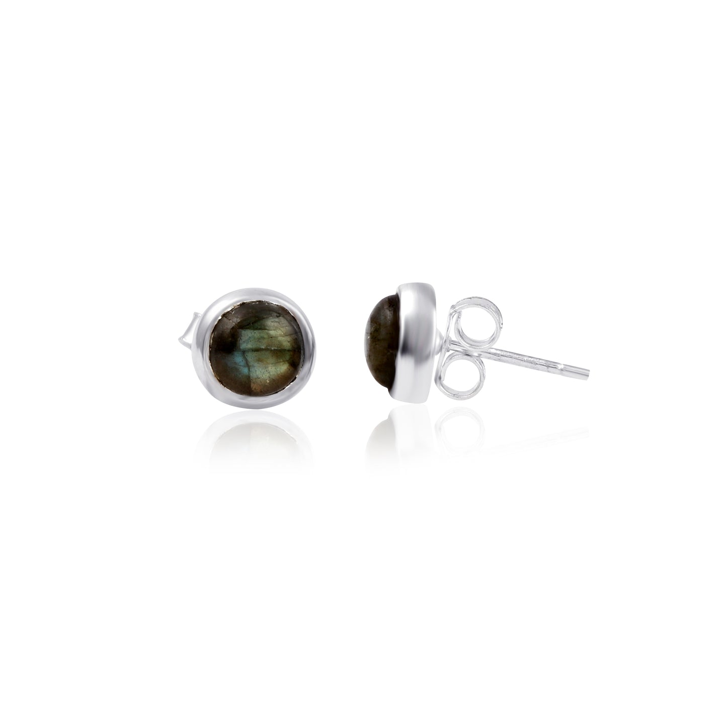 Round Labradorite Dome Stud Earring in Bezel Setting Gemstone Jewellery Earring