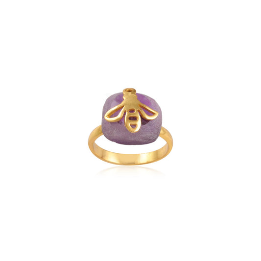 Modern Style Gemstone Silver Ring with 925 Sterling Silver with Bee Symbol