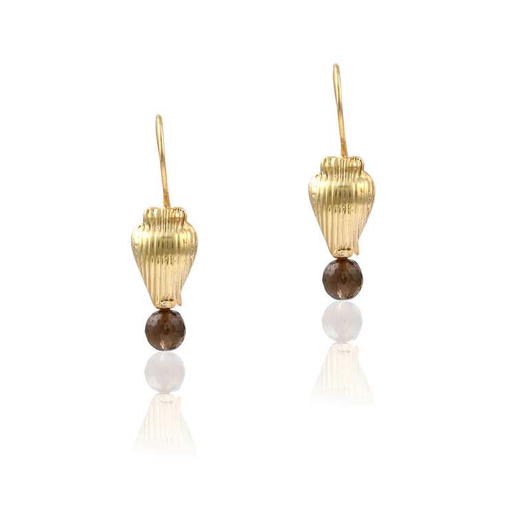 Engraved Smokey Stone Beaded Gold Shiny Silver Earring