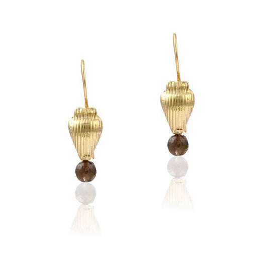 Engraved Smokey Stone Beaded Gold Shiny Silver Earring