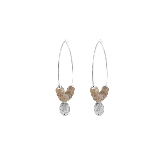 Classic Beads Silver Earring with Rough-Cut Rose Quartz Gemstone