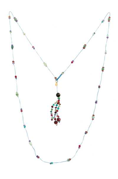 Ethnic  Stone Bead gemstone necklace with 925 sterling silver