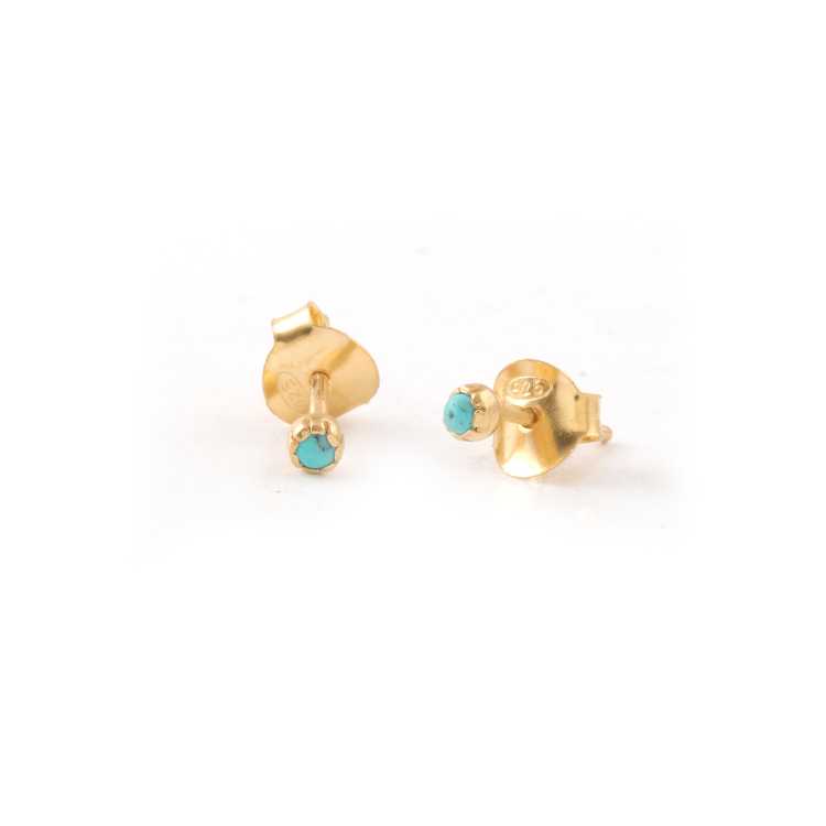 Tiny Blue Stone Gold Stud with Push Back Silver Earring