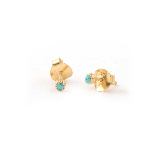 Tiny Blue Stone Gold Stud with Push Back Silver Earring