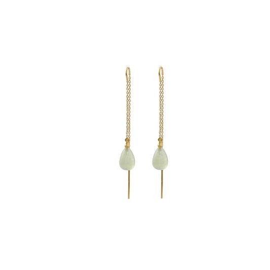 Smokey Plain Drop Shaped with Golden Long Chain Silver Earring