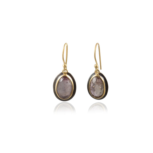 Bezel Set Single Stone Silver 2-Tone Shiny Silver Earring