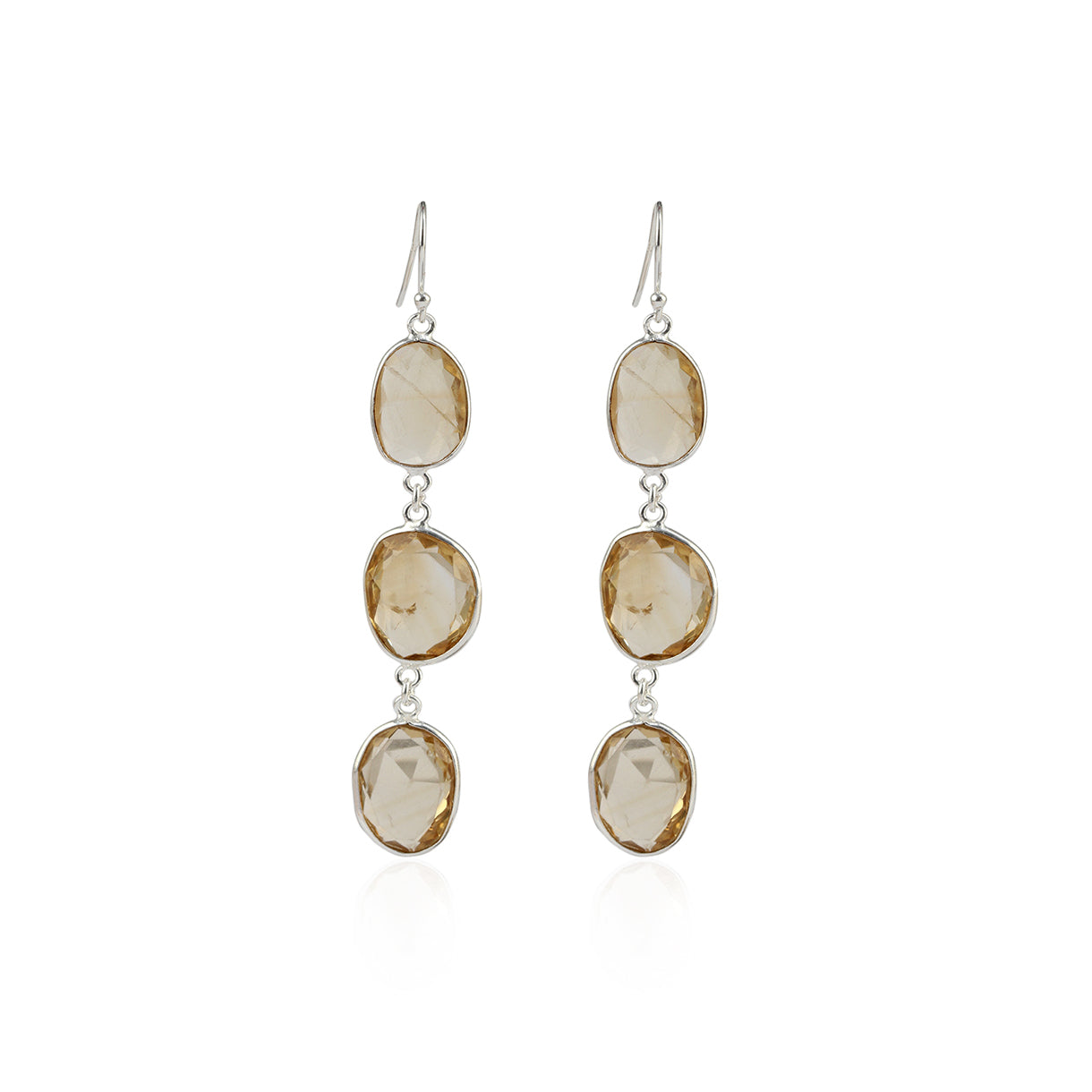 Multi Gemstone Long Chain Drop Bezel Stone Silver Earring