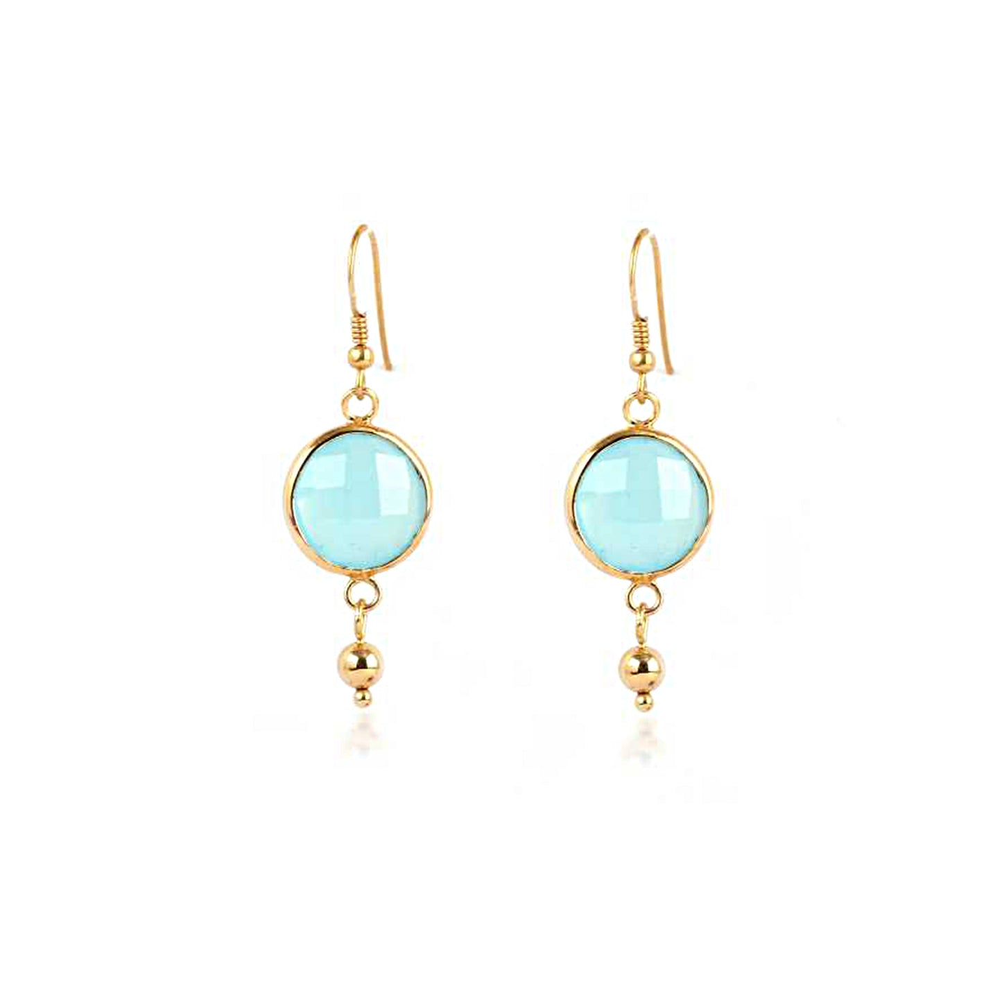 Bezel Set Stone Round Drop Gold Shiny Silver Earring
