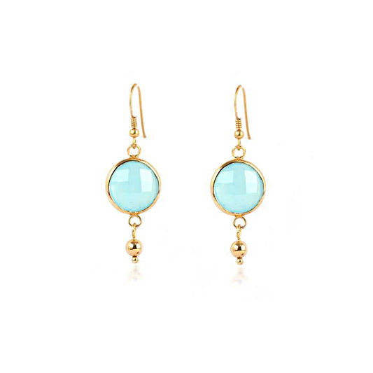 Bezel Set Stone Round Drop Gold Shiny Silver Earring