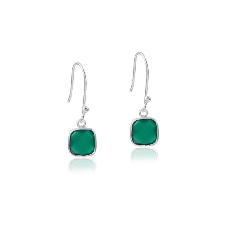 Green Onyx Bezel Stone Shiny Silver Earring
