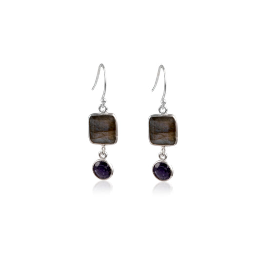 Bazel Multi Gemstone Silver Earring made With 925 Sterling Silver