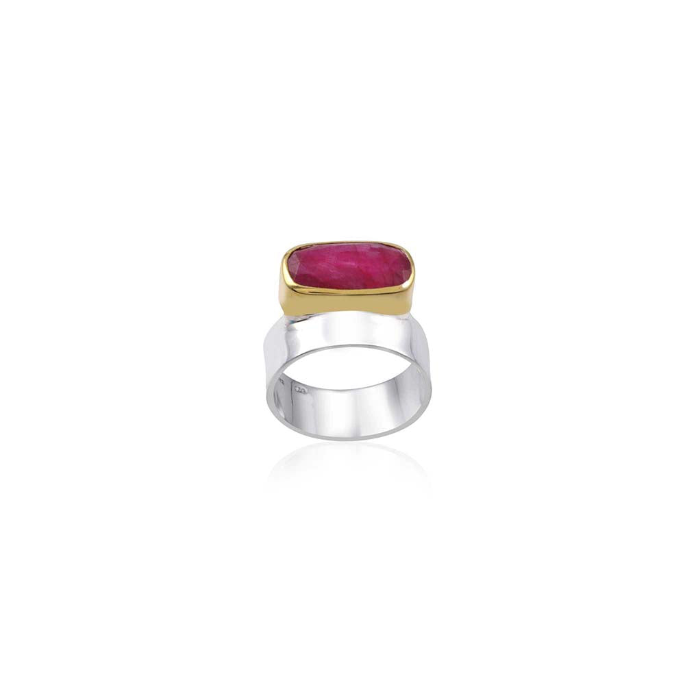 Single Stone 2-Tone Ring with 925 Sterling Silver