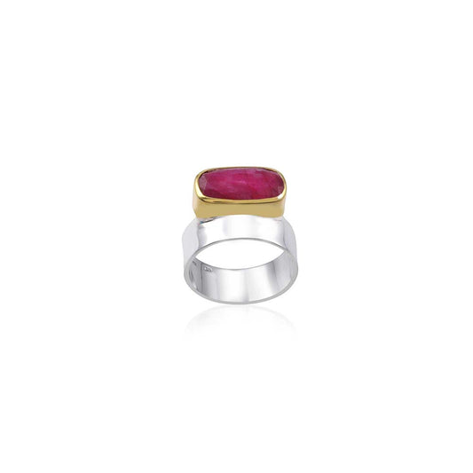 Single Stone 2-Tone Ring with 925 Sterling Silver