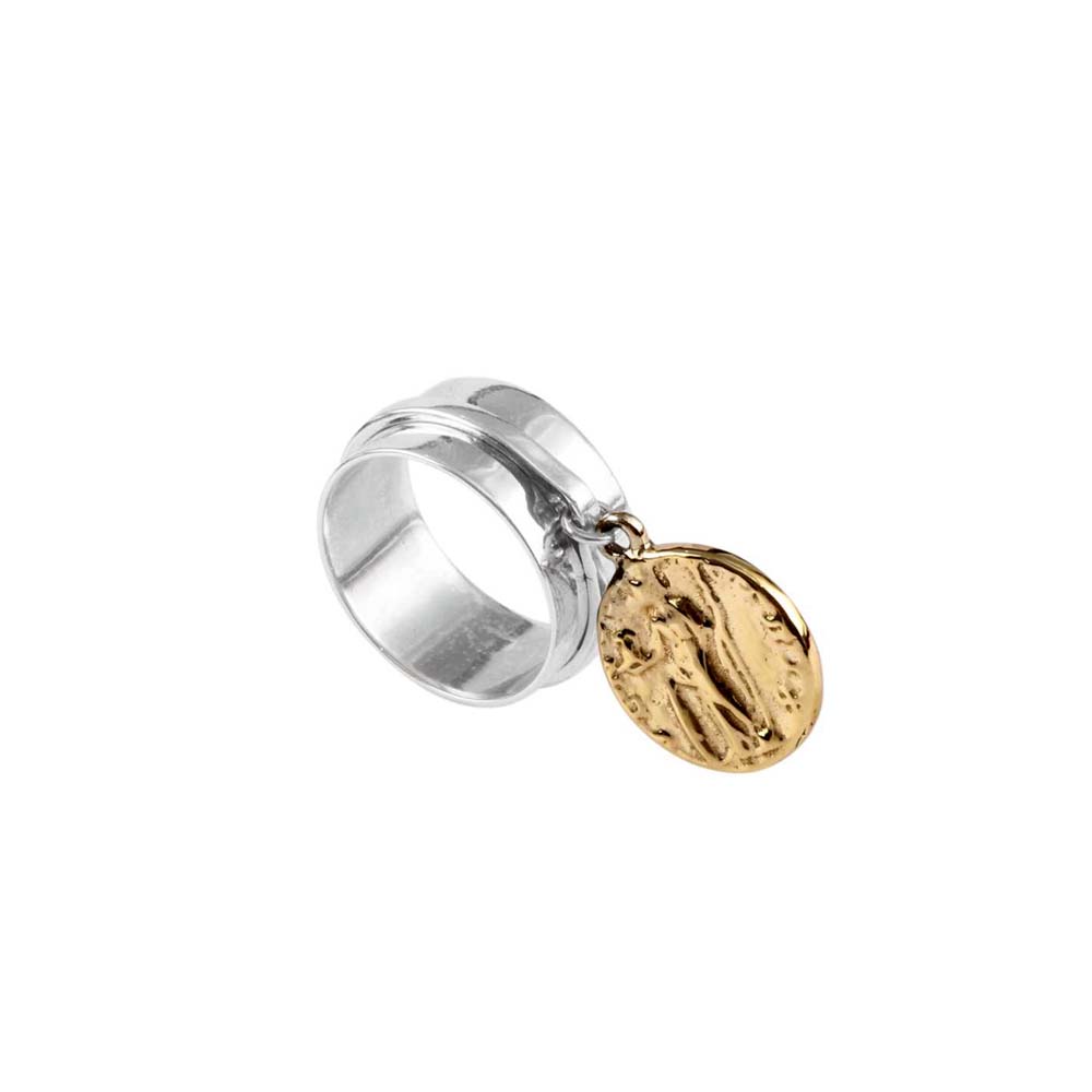 Carving 2 Tone Silver Ring with 925 Sterling Silver