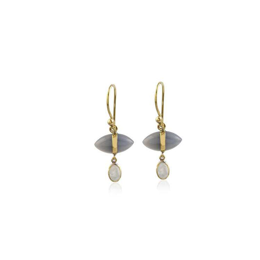 Multi Gem Rainbow Moonstone Gold Shiny Silver Earring