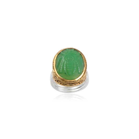Silver Carving Gemstone Ring