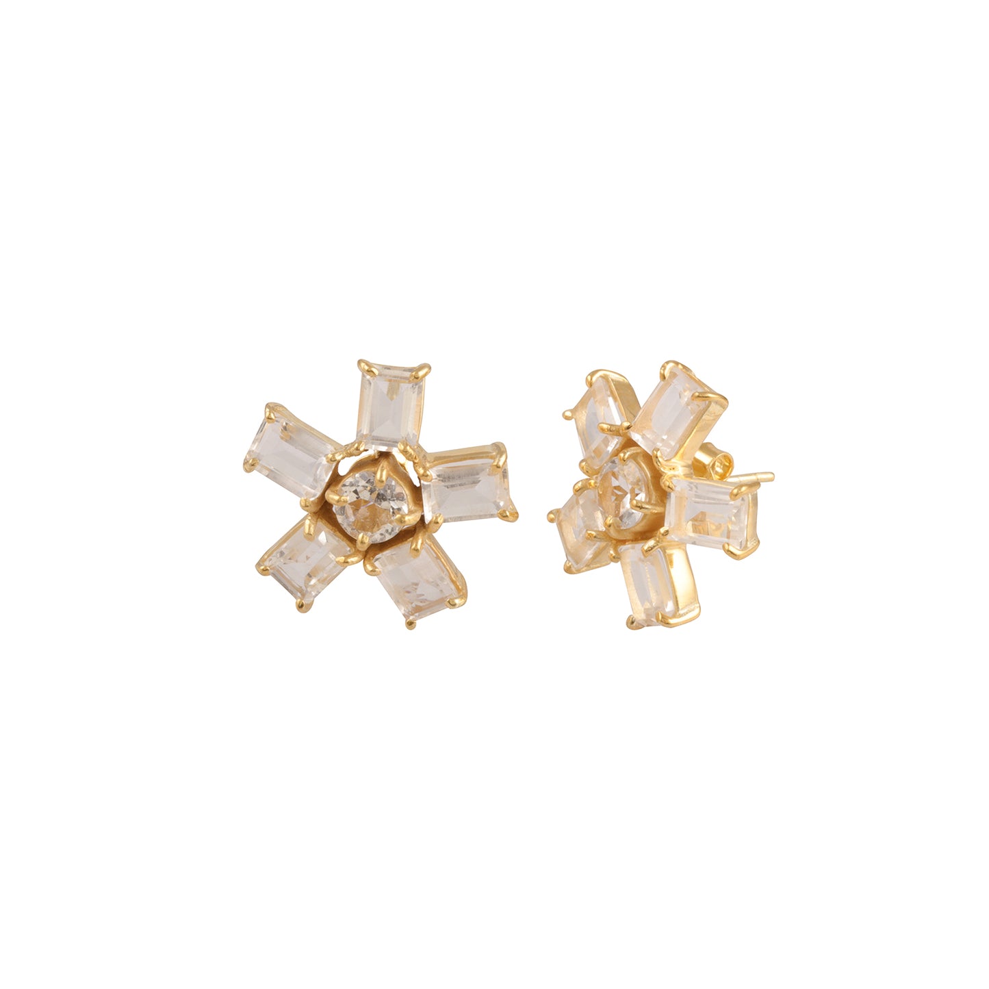 Multi Gemstone Geometric Flower Shaped Gold Shiny Earring