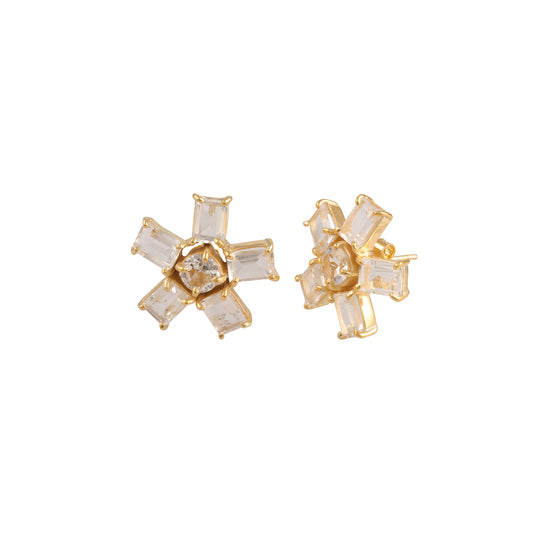 Multi Gemstone Geometric Flower Shaped Gold Shiny Earring