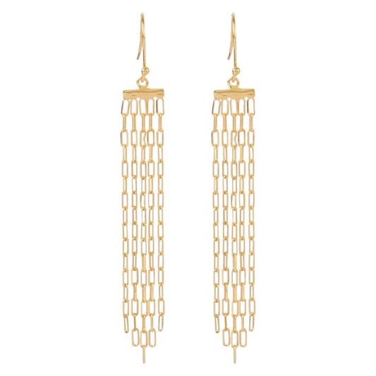 Elegant Gold Finish Long Chain Drop Silver Earring