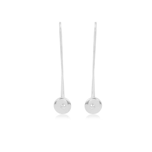Silver Plain Disk Shaped Long Bar Hook Shiny Silver Earring