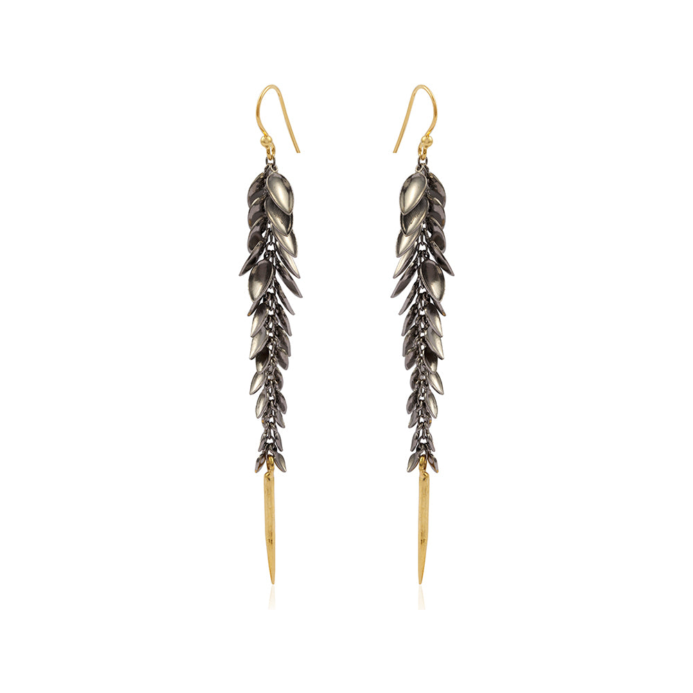 Oxidised Leaf Cascade Long Nature-Inspired Statement Drop Earring