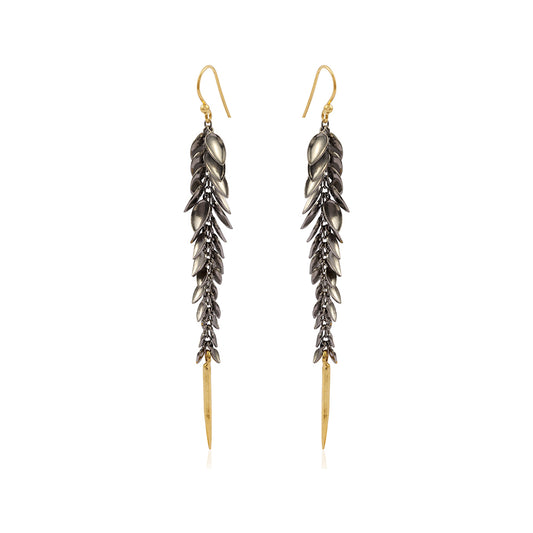 Oxidised Leaf Cascade Long Nature-Inspired Statement Drop Earring