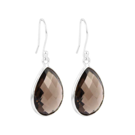 Natural Smokey Tear Drop Elegant Handmade Jewellery Silver Earring