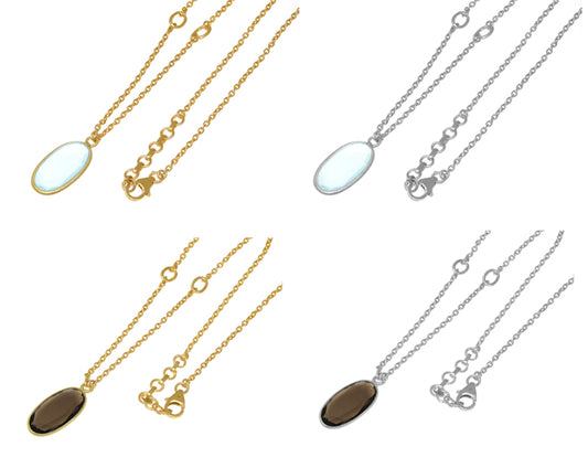 Bazel Set Gemstone Necklace With 925 Sterling Silver