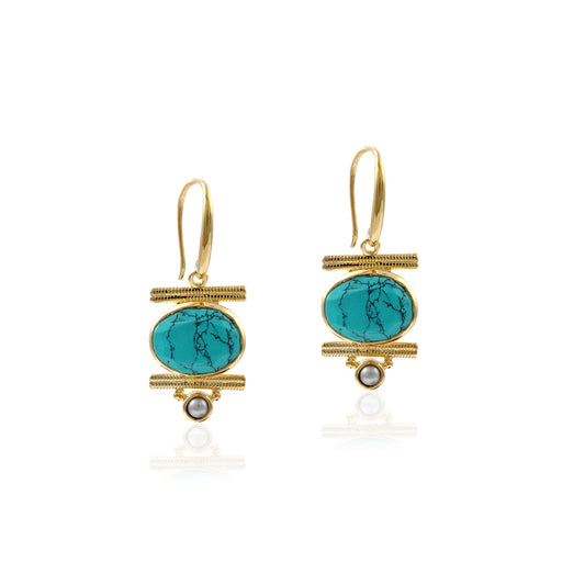 925 Sterling Silver Turquoise Gemstone Pearl Studded Earring for Women