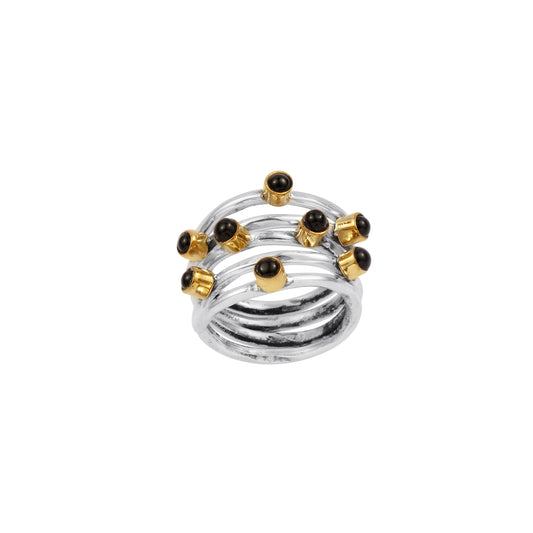 925 Sterling Silver Multi Stone Round Silver Ring