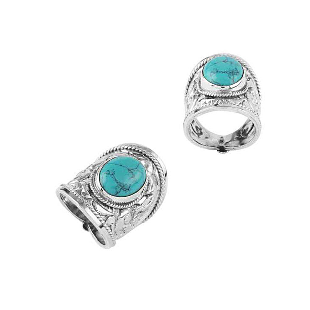Ethnic Turquoise Stone Silver Ring with 925 Sterling Silver