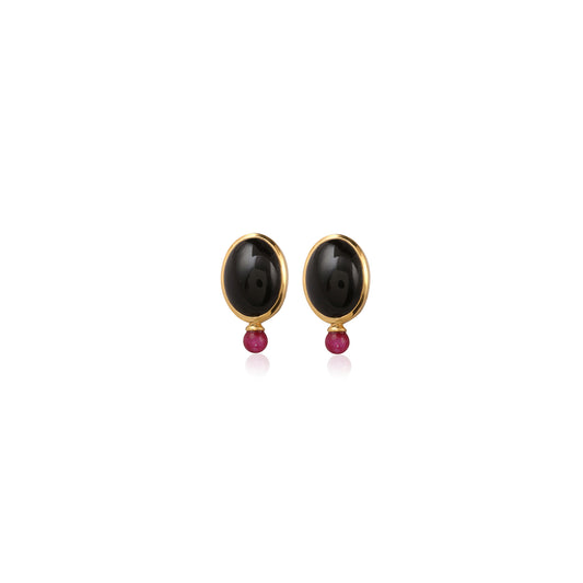 Bazel Black Onyx  Gemstone Gold Platted Silver Earring