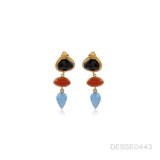 925 Sterling Silver Multi Gemstone Drop Earring