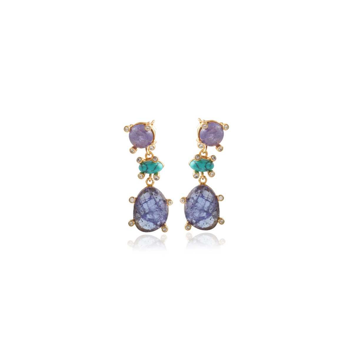 Multi Blue Gemstone Drop Silver Earring